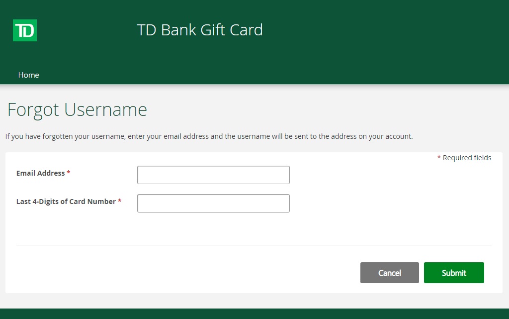 Login to TD Bank Visa Gift Card Account