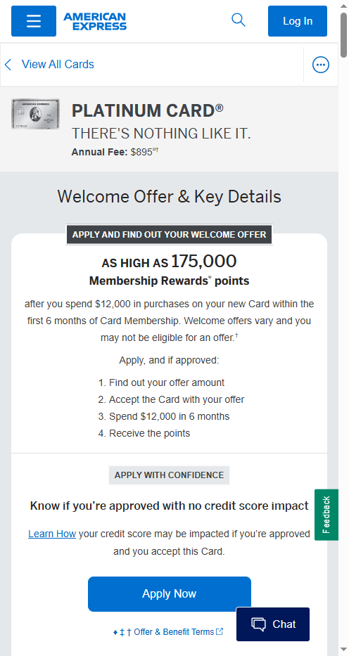 American Express Platinum card product page