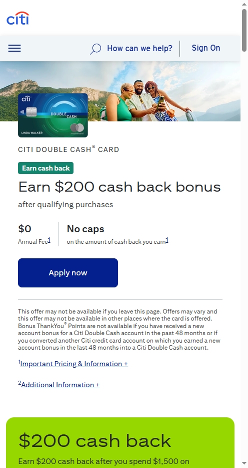 Citi Double Cash card product page